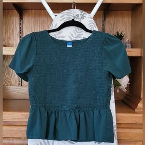 Old Navy - Emerald Green Smocked Peplum Blouse